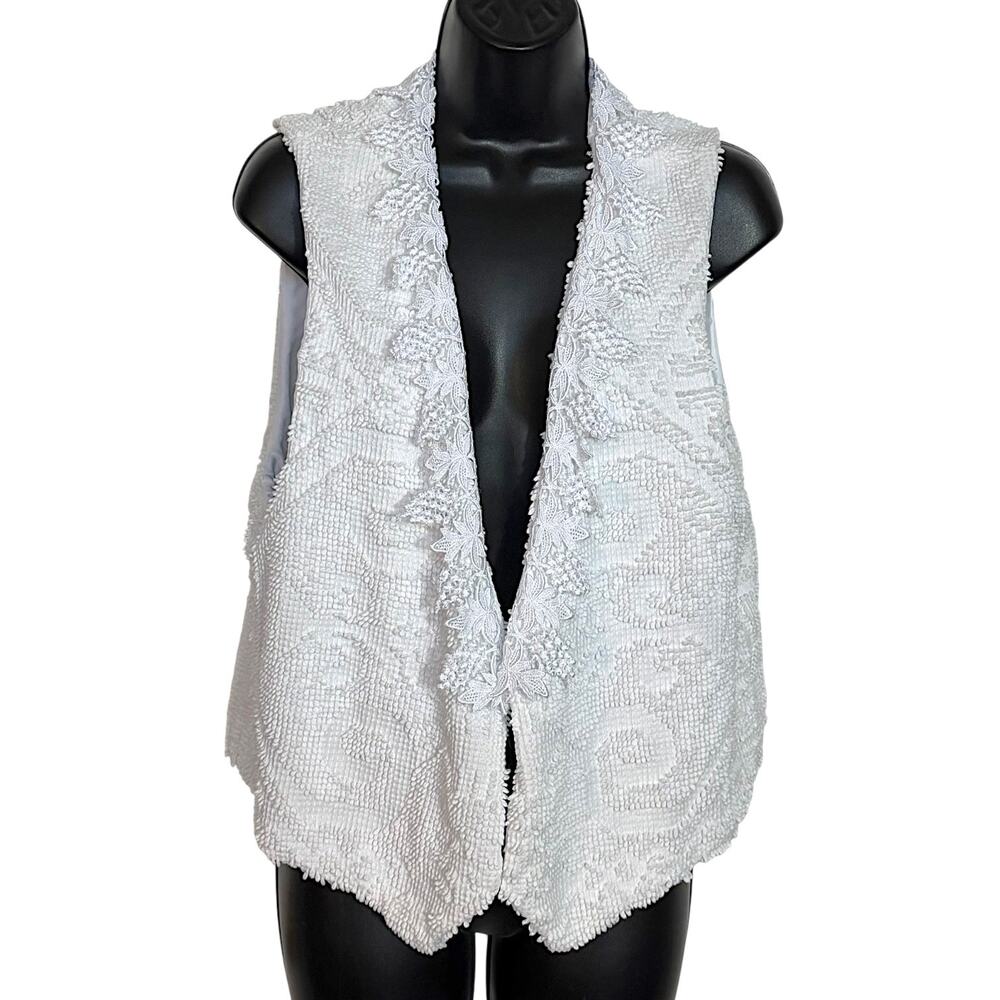 Handmade Vtg Chenille Bedspread Blanket Vest Reworked Upcycled Lace Trim Boho M